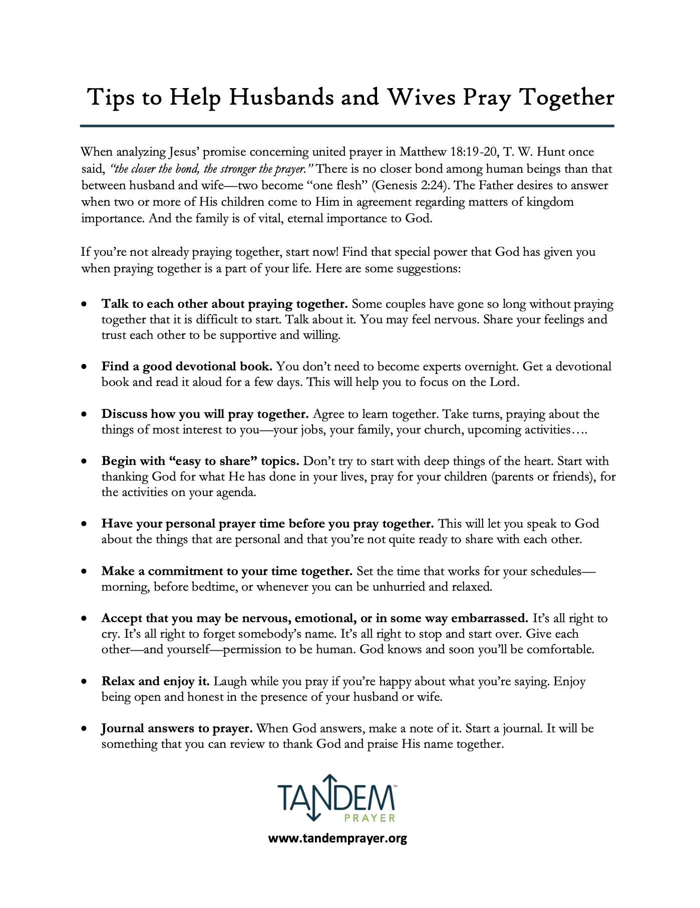 Tips to Help Husbands and Wives Pray Together