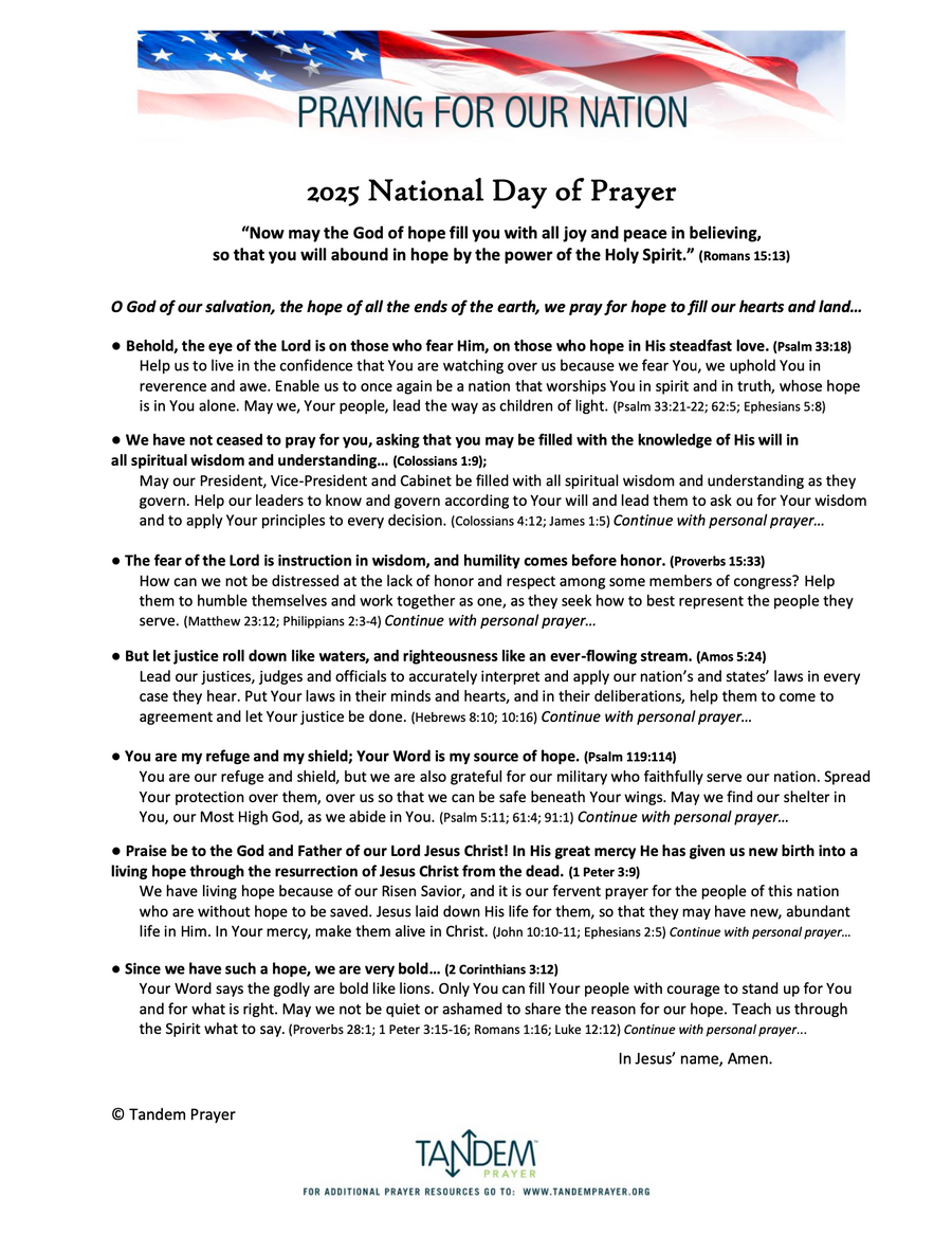 National Day of Prayer 2025 - Prayer Guide by Tandem Prayer